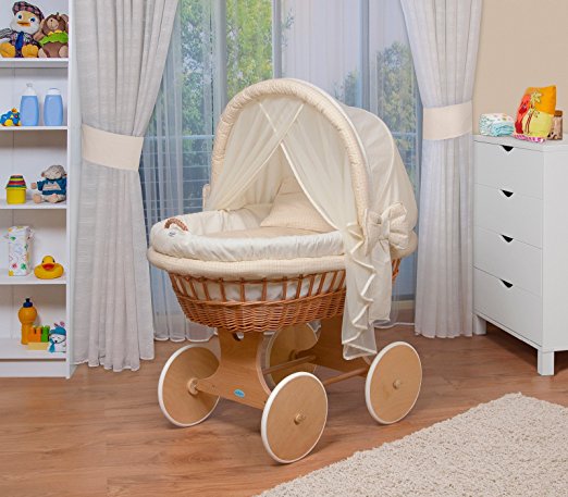 WALDIN Culla con cappotta,Culla con ruote XXL,IN 8 VARIANTI,telaio/ruote naturali non trattati,colore tessile rosa WALDIN Culla con cappotta,Culla con ruote XXL,IN 8 VARIANTI,telaio/ruote naturali non trattati,colore tessile rosa