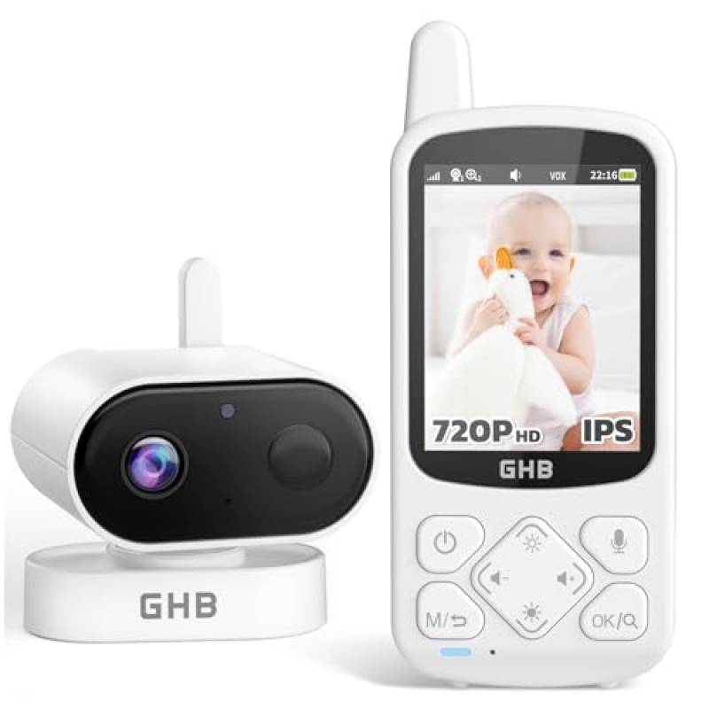 GHB Baby Monitor Video e Audio 2,8" 720P HD 2000mAh Batteria Ricaricabile VOX Visione Notturna Comunicazione Bidirezionale Sensore di temperatura 8 Ninne Nanne