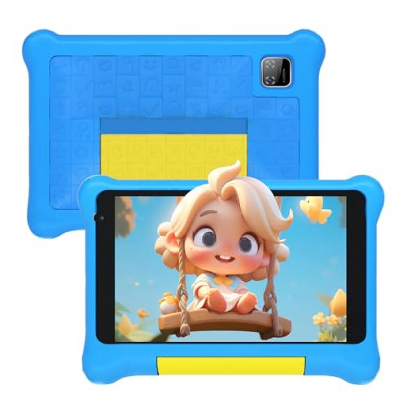 Yicty Tablet per Bambini 7 Pollici Andriod 12 Quad Core 2 GB di RAM 32 GB ROM 128 GB di Estensione Controllo Parentale, con Custodia Antiurto (Blu)