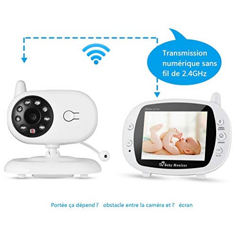LESHP Baby Monitor, Videocamera Bambini 3.5” LCD, Visione Notturna, Monitoraggio Temperatura, Audio Bidirezionale, Canzoni di Culla, Wireless con 2.4 GHz, per Bambini Videosorveglianza Sicurezza