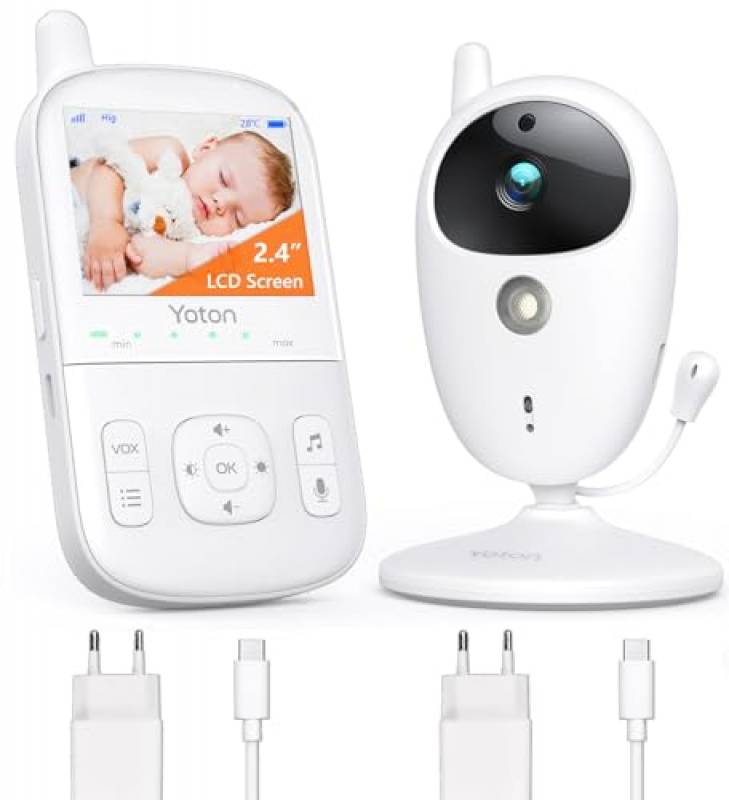 YOTON Baby Monitor con Schermo LCD da 2,7", Baby Monitor Audio e Video con Modalità VOX, Visione Notturna a Infrarossi, 8 Ninne Nanna e Comunicazione Bidirezionale (Bianco)