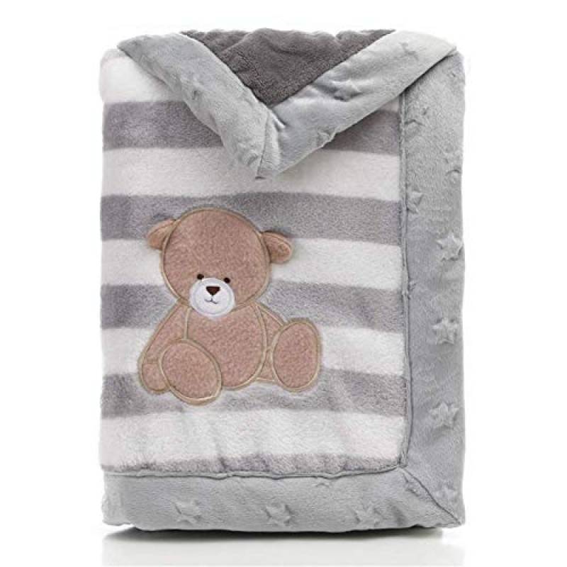 Landor - Coperta per bambini a doppio strato, in flanella morbida, invernale e calda, a strisce, coperta per passeggino, comoda coperta