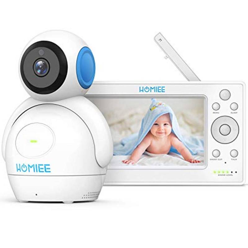 HOMIEE Baby Monitor Video da 5" HD Schermo a Colori,Supporta Fino a 4 Telecamere, 360 Visione, Connessione a 300m, Audio Bidirezionale, Visione Notturna ecc