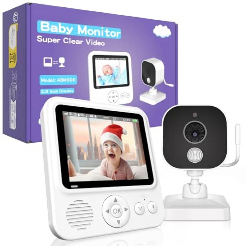OBVHNUA Baby Monitor con Telecamera 2,8 Pollici 720P Babyphone Camera Zoom USB-C VOX Visione Notturna Comunicazione Bidirezionale Sensore di Temperatura 8 Ninne Nanne 5 Sveglie