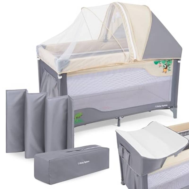 Moby-System - Lettino per neonati 2 in 1 materasso a due livelli - alto 0–6 mesi (15 kg), basso 6–36 mesi (25 kg) lettino da viaggio con zanzariera e borsa per il trasporto