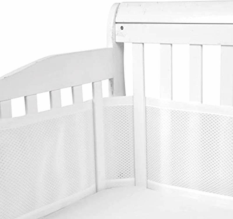 GoGou paracolpi neonato per lettino, barriera letto bambini pieghevole, paraurti a 4 lati, universale, lunghezza regolabile con chiusura velcro, rete traspirante 3D, alta qualità (Bianco)