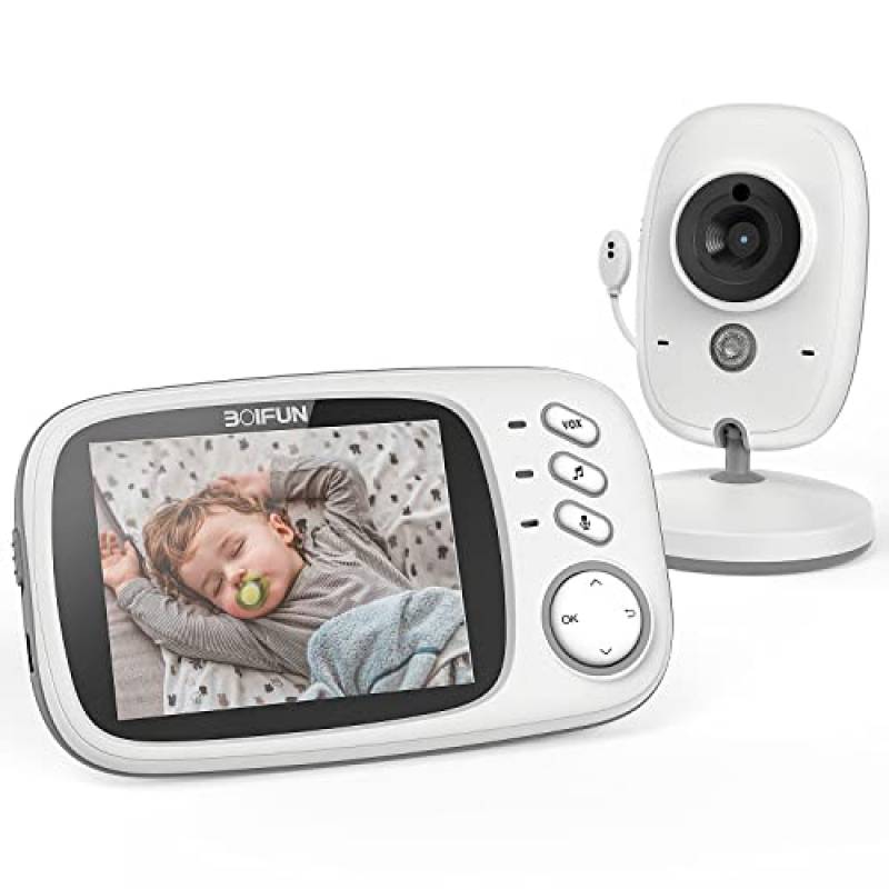 BOIFUN Baby Monitor, Videocamera schermo da 3.2 '' 750mAh Supporto batteria ricaricabile VOX Visione notturna Visione di temperatura 8 ninne nanne per bambino/anziano