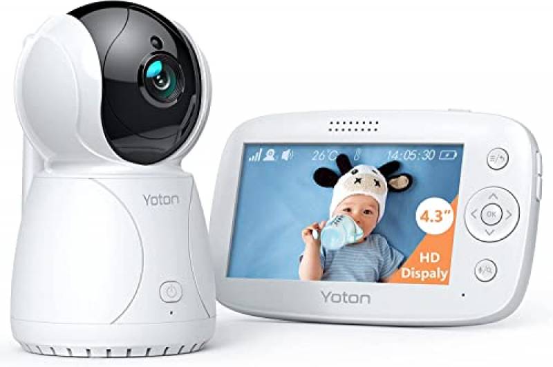 YOTON Baby Monitor, 4,3" 3200mAh Baby Monitor Video e Audio con 310°/110° Telecamera Girevole in grado di Connettersi con un Massimo di 4 Fotocamera, Voce e Allarme di Rilevamento del Movimento