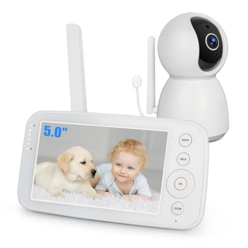 Yicty 5" Baby Monitor con Fotocamera 1080P e Audio Schermo LCD IPS HD 720P Nessun WiFi Nessuna App Pan-Tilt-Zoom Conversazione Bidirezionale Visione Notturna Talkback Bidirezionale 10 Ninne Nanne