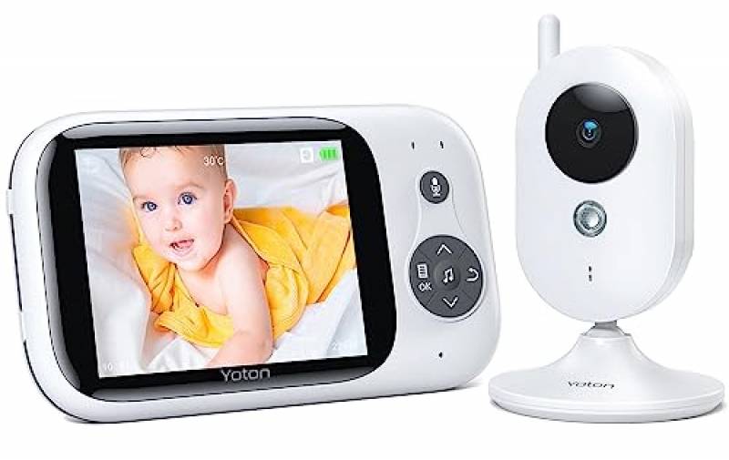 YOTON Baby Monitor, Videocamera Schermo da 3.2" LCD, 930mAh Modalità VOX/Visione notturna a infrarossi/Conversazione Audio Bidirezionale/Ricaricabile, Nuovo genitore/bambino/animale domestico