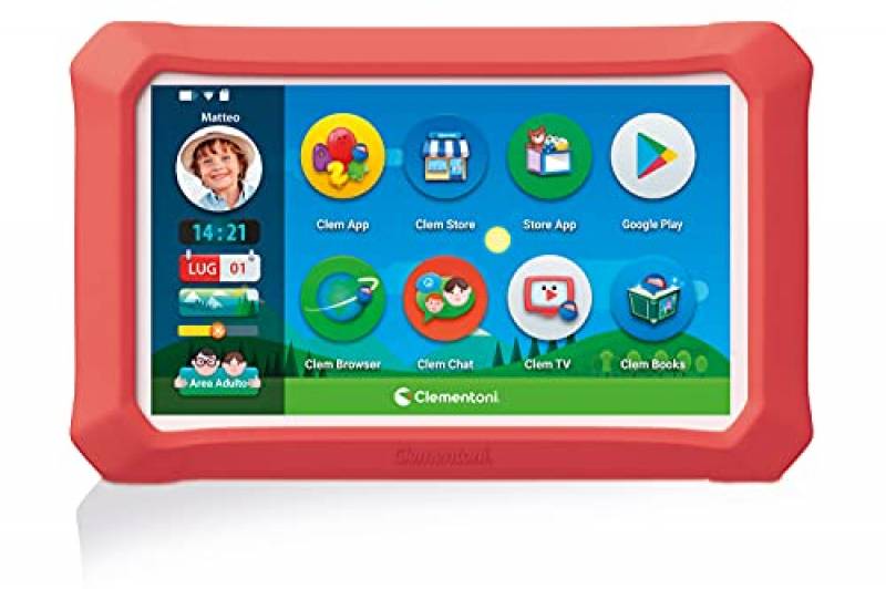 Clementoni- My First 8'' Plus, Tablet per Bambini-clempad 3 Anni, 8 Pollici, Android 9, 16 GB di Memoria, 3G o WiFi, Tante App preinstallate, Tastiera Inclusa, Versione in Italiano, Multicolore, 16629