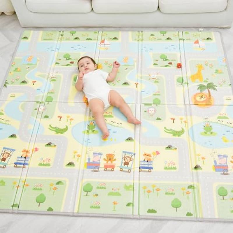 Tappeto Gioco Bambini Pieghevole 150x180x1cm Palestrina Neonato Montessori Reversibile Non Tossico E Impermeabile In Schiuma Per Bimbi. Palestra Neonati - Tappeto Tummy Time Neonati - Regalo Bambino