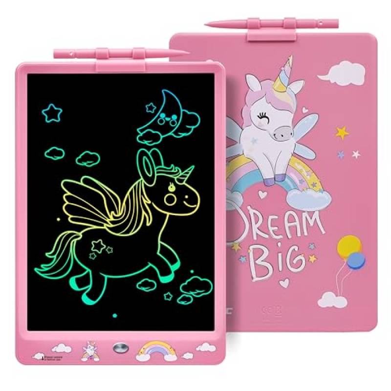 DYNASONIC (DYNA-PM Unicorno) Tablet LCD a colori da 10 pollici per bambini Lavagna magnetica. Giocattolo educativo. Regalo per bambini. Lavagna per bambini 2 3 4 5 6 7 8 9 anni
