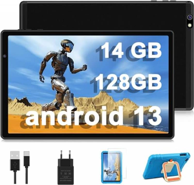 AOCWEI tablet bambini 10 pollici Tablet Android 13 14GB RAM+128GB ROM(512 GB Espandibile) |Octa-Core | FHD IPS | 8000mAh | 5MP + 8MP | 5G WIFI | Tablets con Guscio in EVA a copertura totale, blu