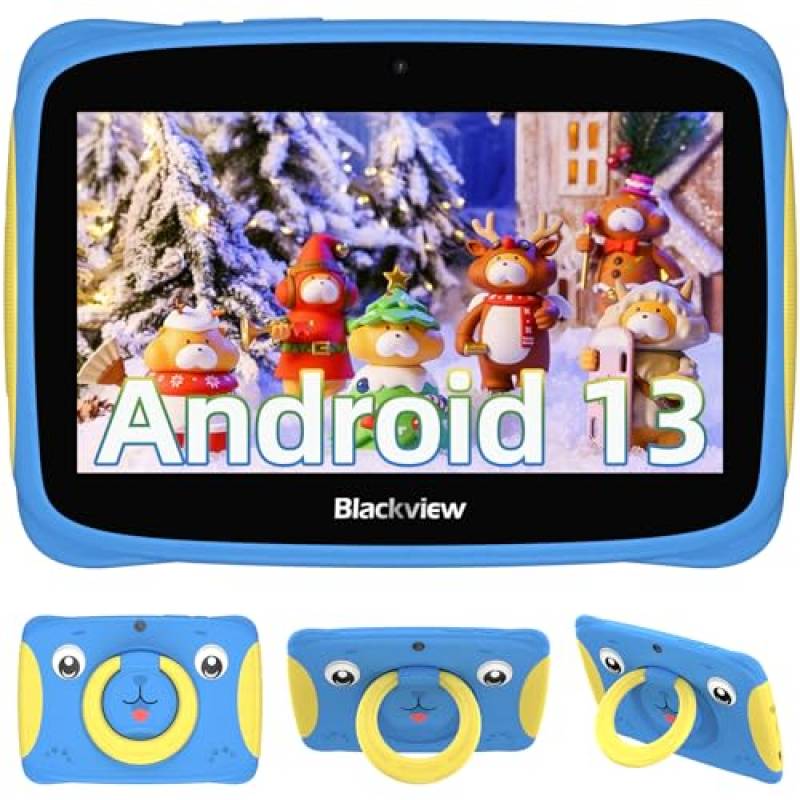 Blackview Android 13 Tablet 7 Pollici per Bambini Tab 3 Kids Giochi Educativi, 4GB+32GB/TF 1TB,3280 mAh, con Controllo Parentale,Google GMS,2Anni Garanzia-Blu