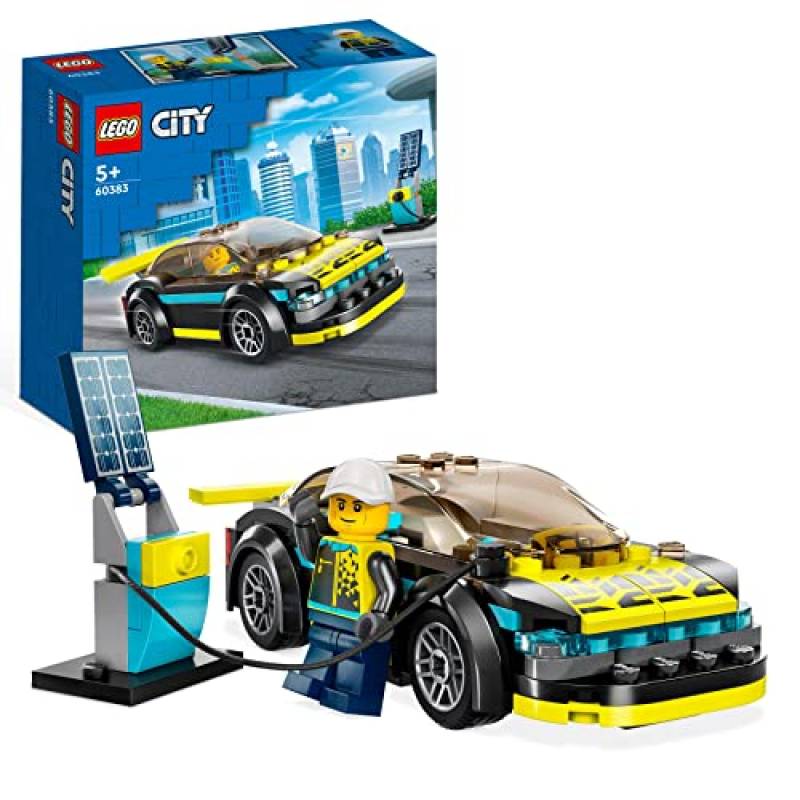 LEGO City Auto Sportiva Elettrica, Macchina Giocattolo per Bambini e Bambine da 5 Anni, Set Modello di Auto Supercar con Minifigure Pilota da Corsa, Idee Regalo di Compleanno 60383