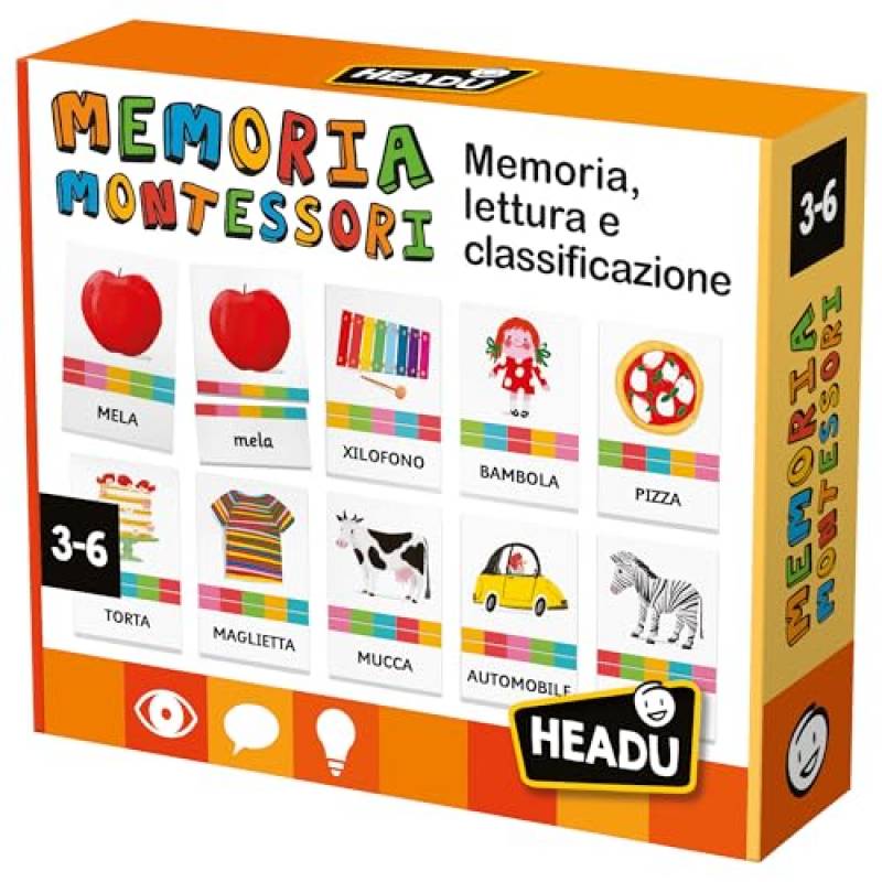 Headu Memoria Montessori Memoria Lettura e Classificazione It57281 Gioco Educativo per Bambini 3-6 Anni Made in Italy