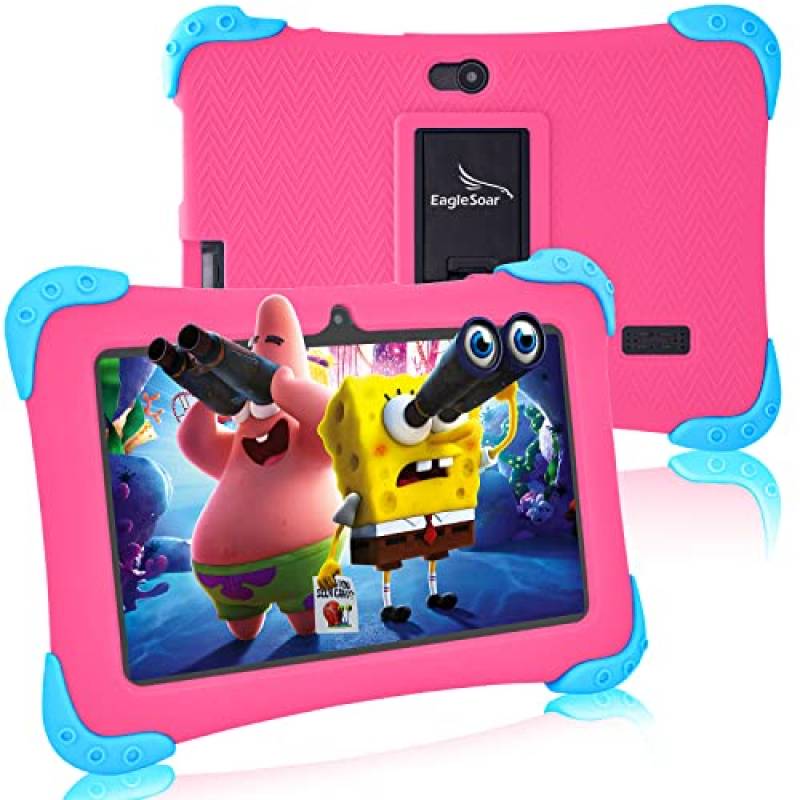 EagleSoar Tablet Bambini Android 12 Tablet per Bambini Tablet 7 Pollici, Quad-Core 2GB+32GB, WiFi, Bluetooth, Controllo Parentale, Tablet per Bambini 2 a 12 Anni con Custodia a Prova Bambini(Rosa)