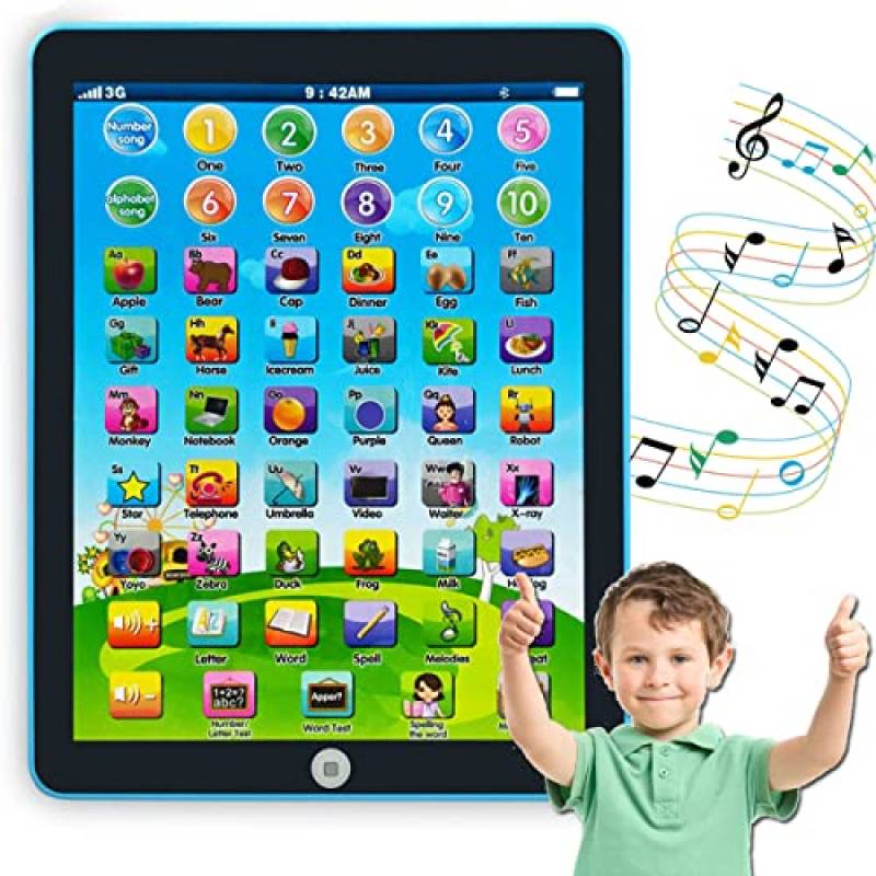 GAGINAN Bambini Learning Pad/Tablet Interactive Toddler Toys with Words Numeri Alfabeti Canzoni Inglese Giocattolo Educativo Elettronico per Ragazzi e Ragazze prescolari 3-8 Anni (Blue)