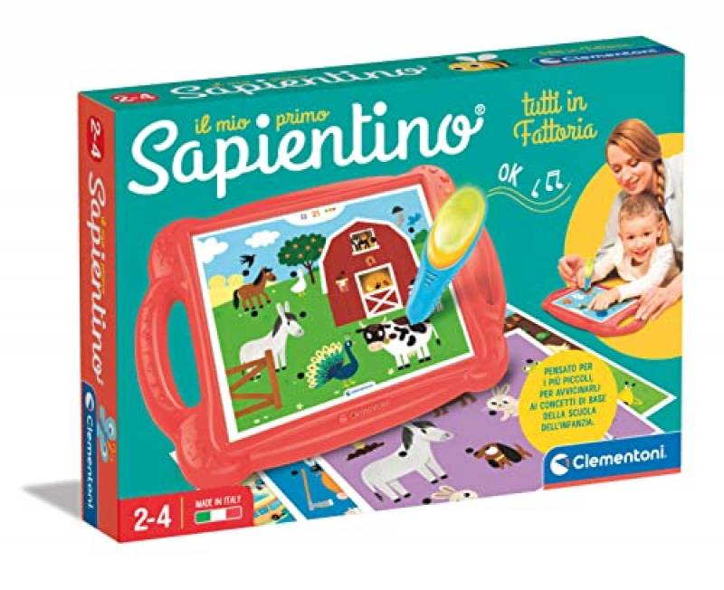 Clementoni - 16378 - Sapientino - Il mio primo sapientino fattoria - banchetto con 24 schede attività, penna interattiva (batterie incluse), gioco educativo 2 anni animali, Made in Italy