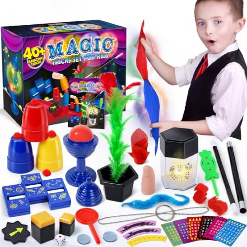 Heyzeibo Giochi di Magia - Oltre 40 Trucchi Magici per Bambini, Kit con Bacchetta e Manuale di Istruzioni Passo-Passo, Ragazzi, Piccoli e Principianti
