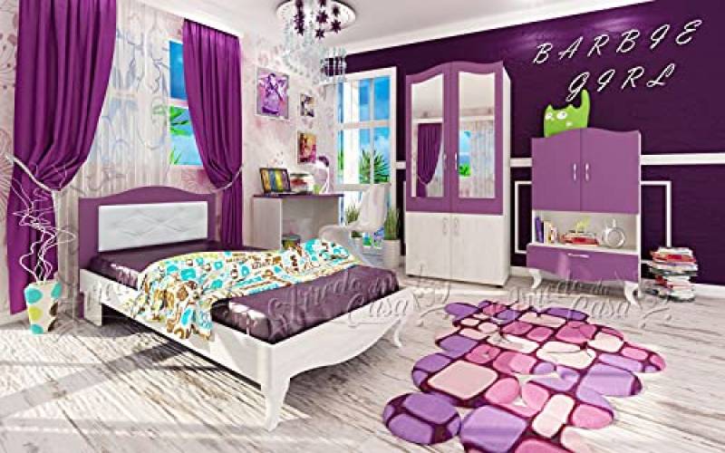 Cameretta per ragazze bambine completa cameretta elegante economica completa camera viola bianco armadio con specchio armadietto ripiani per tv CCU2