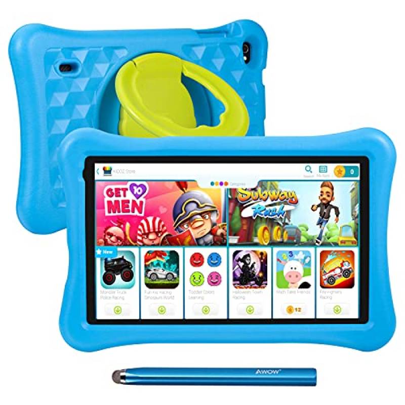 Tablet per Bambini 10.1 Pollici 2GB RAM 32GB ROM, AWOW Funtab 1001 Android 10 Tablets KIDOZ& Google Play Kidoz Preinstallato con Kid-Proof Custodia (Azzurro),Penna tattile,WiFi, Bluetooth