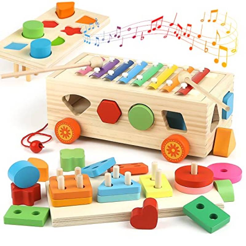 Vanplay Giochi Educativi Montessori in Legno Strumenti Musicali Xilofono Forme Geometriche per Regalo Bambina 2 3 4 Anni