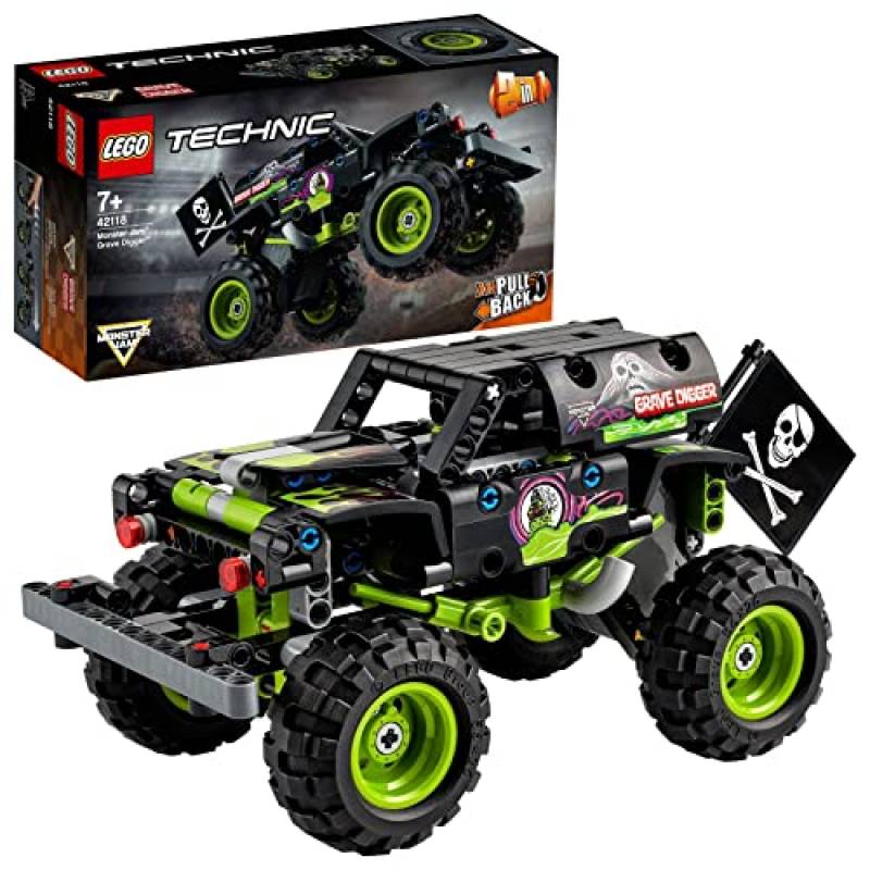 LEGO 42118 Technic Monster Jam Grave Digger, Kit 2 in 1 da Truck a Buggy Fuoristrada con Azione Pull-Back, Giochi per Bambino e Bambina dai 7 Anni
